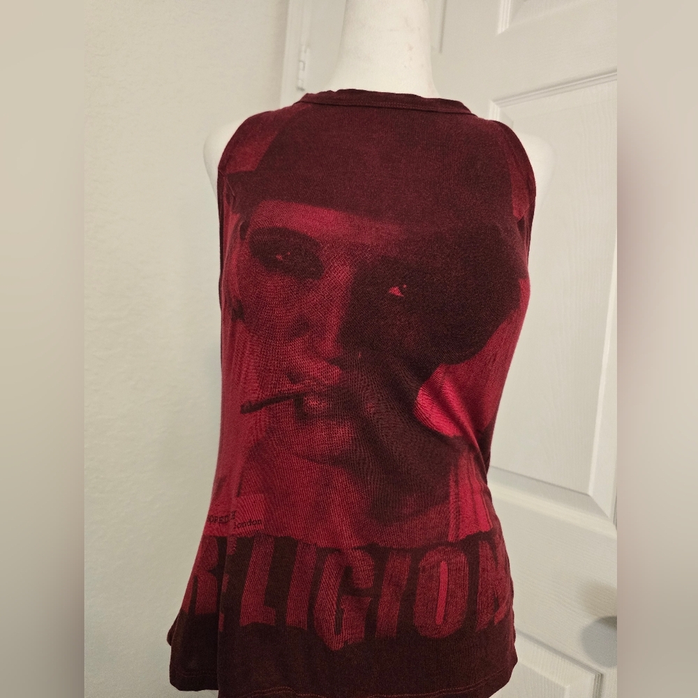 Religious 3D Wine Red And Black Graphic open back Vintage sexy  Hulter  Top